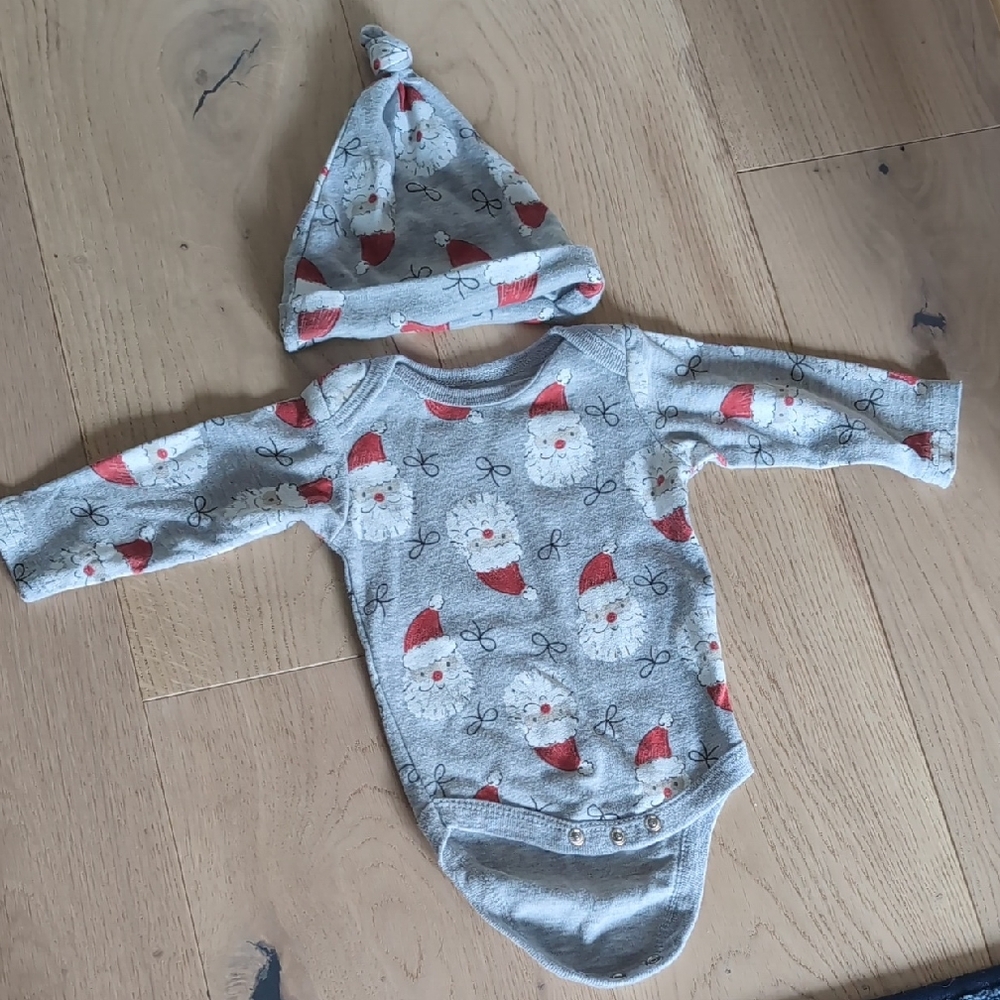 Chick Pea Gray Santa Print Bodysuit and Hat Set